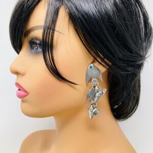 NOS Vintage Long Rhinestone Ocean Beach Post Earrings La Contessa